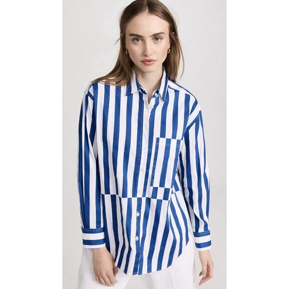 AYR The Deep End Button Down Shirt Marais Blue Regatta Stripes Preppy Nautical S - Picture 1 of 15